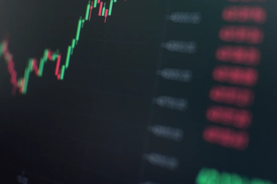 Blockchain trading charts on screen