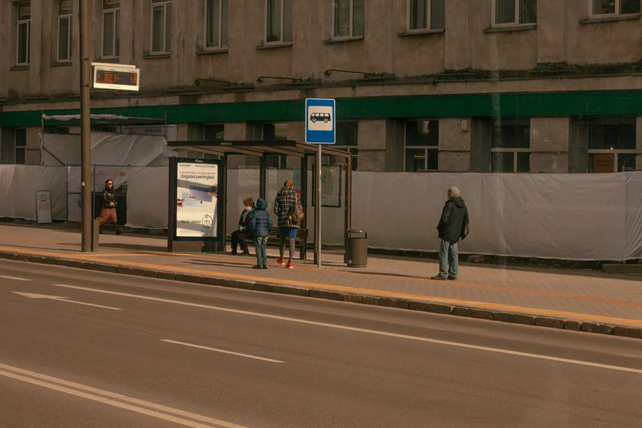 City transit bus at stop