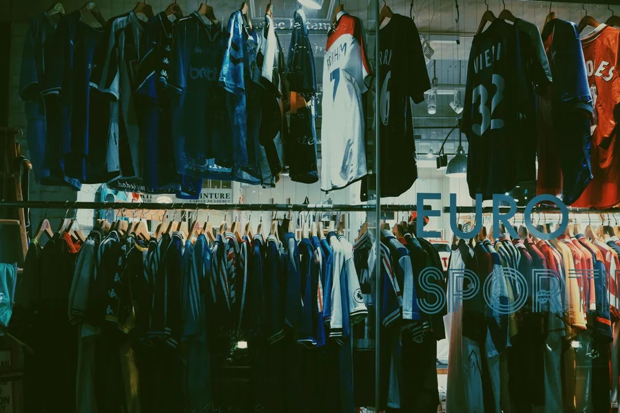 Sports merchandise and fan gear in retail store